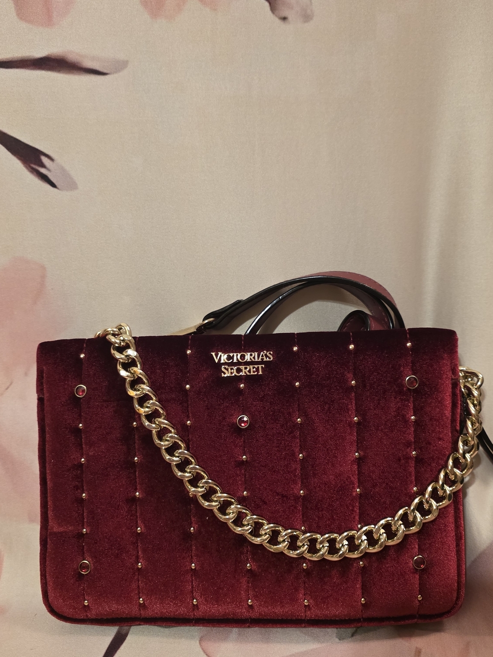 Victoria's Secret Wine Red Velvet Chain Shoulder Bag
